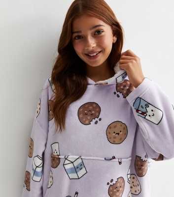 Girls Lilac Fleece Cookies and Milk Blanket Hoodie