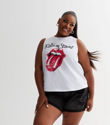 Curves White Cotton Rolling Stones Logo Vest New Look