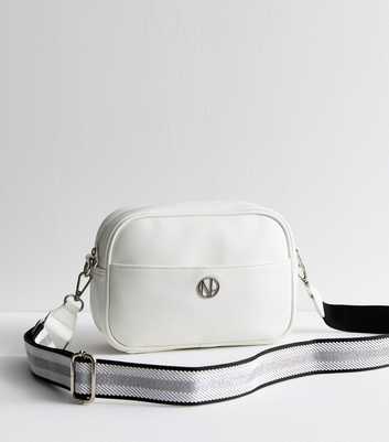 White Leather-Look Webbed Cross Body Bag
