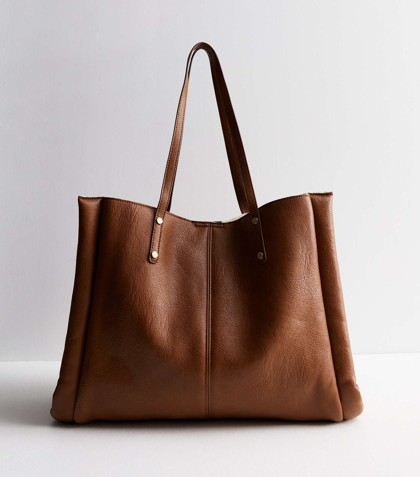 Tan Leather-Look Teddy Lined Tote Bag