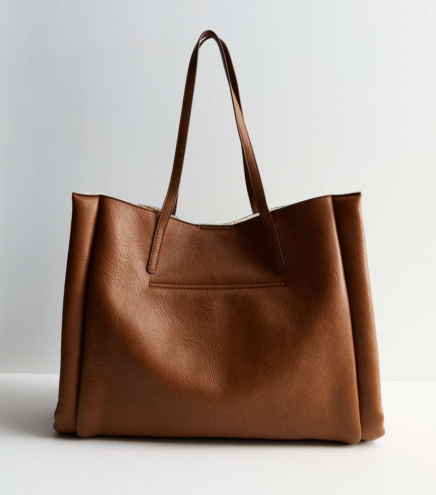 Tan Leather-Look Teddy Lined Tote Bag Image 3
