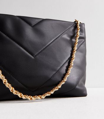 Black Quilted Chain Cross Body Bag New Look