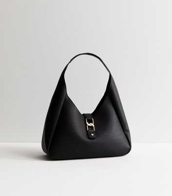 Black Leather-Look Link Shoulder Bag