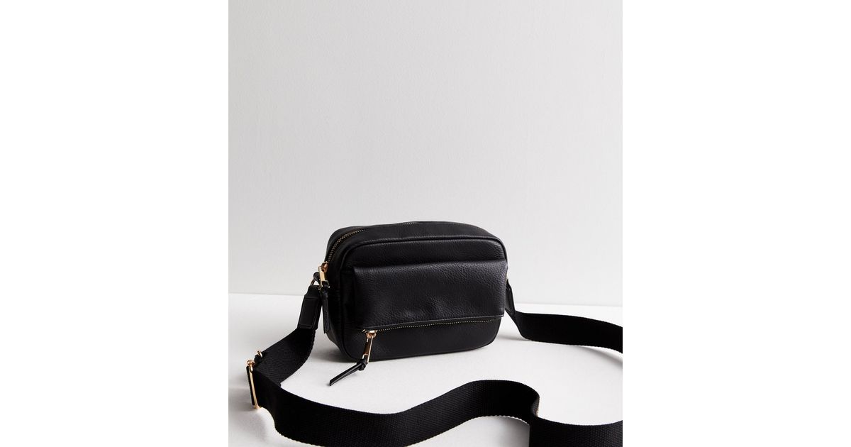 Black LeatherLook Flap Over Cross Body Bag New Look