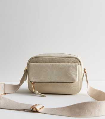 Cream Leather-Look Flap Cross Body Bag