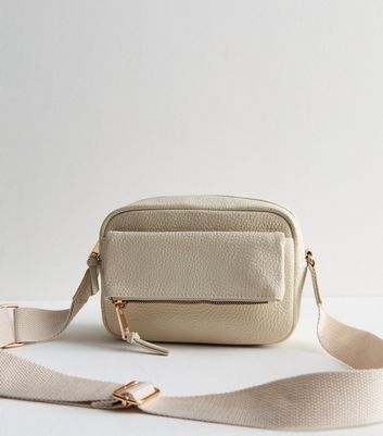 Cream Leather Look Flap Cross Body Bag New Look