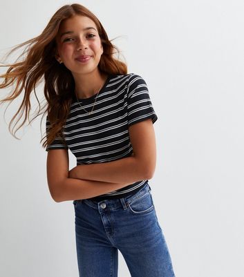 Girls Black Stripe T-Shirt New Look