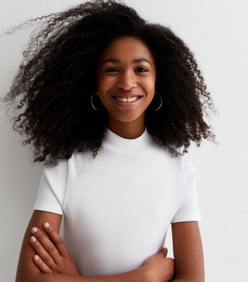 White ribbed high sales neck top