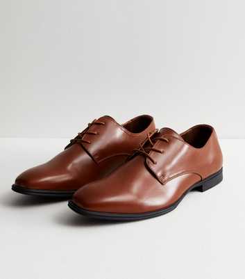 Rust Leather-Look Derby Shoes