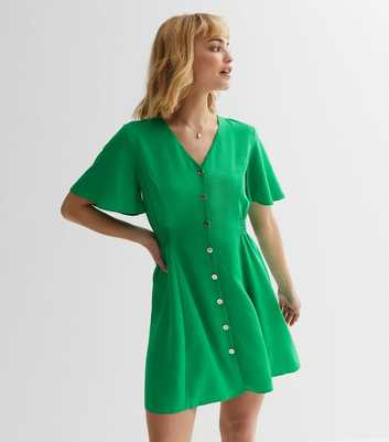 Green Button Front Mini Dress