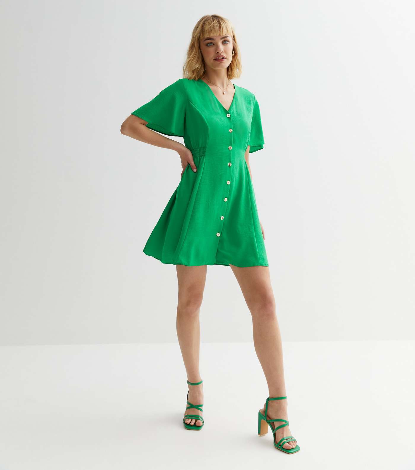 Green Button Front Mini Dress Image 2