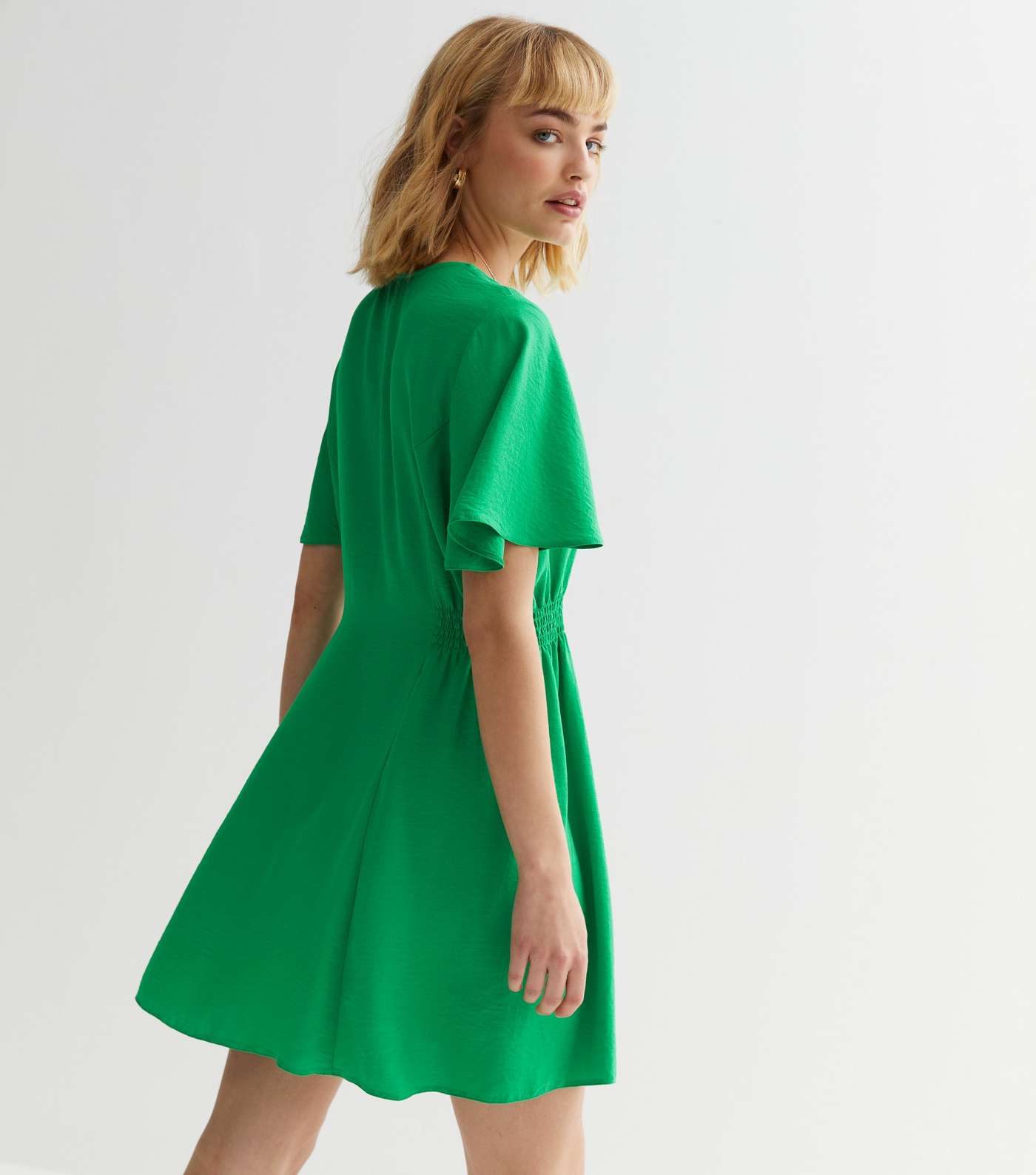 Green Button Front Mini Dress Image 4