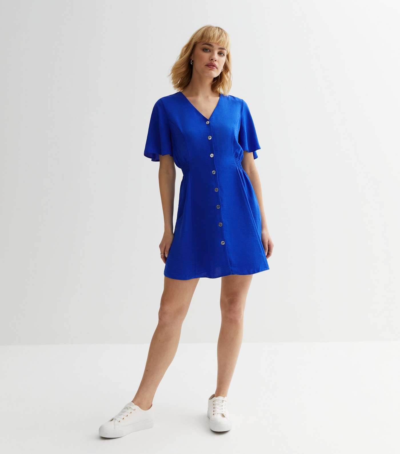 Bright Blue Button Front Mini Dress Image 2