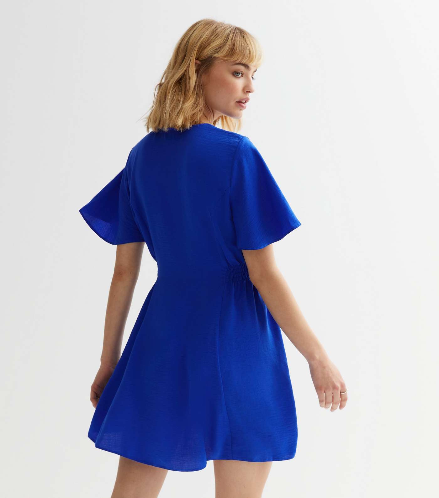 Bright Blue Button Front Mini Dress Image 4