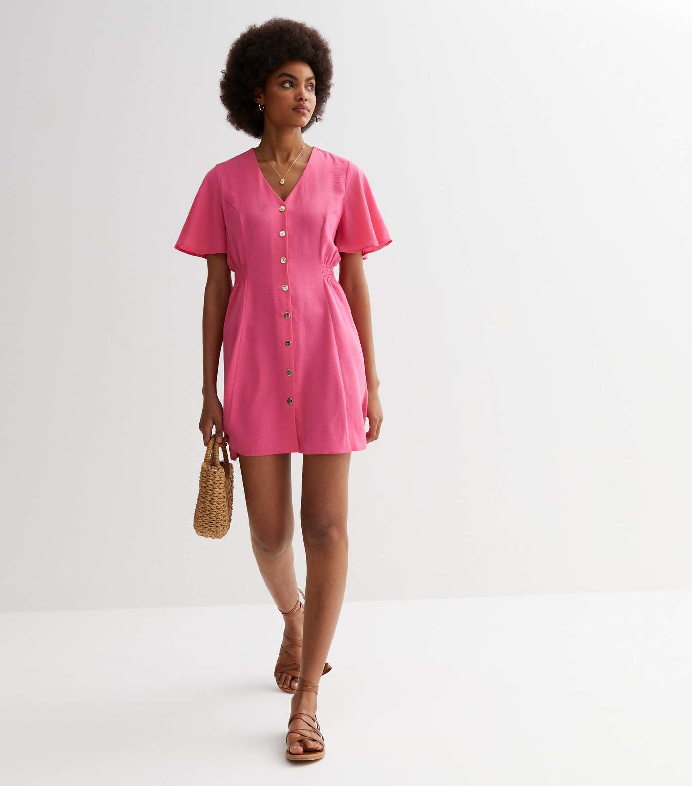 Bright Pink Button Front Mini Dress Image 2