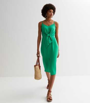Green Strappy Tie Front Midi Dress