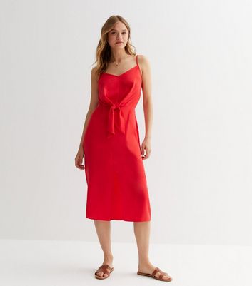 Red silk sales strappy dress