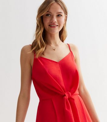 Red spaghetti strap midi sales dress