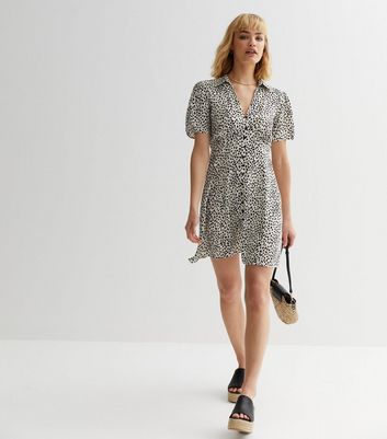 White Spot Button Front Mini Dress New Look