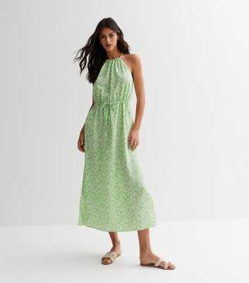 Green Floral Halter Midaxi Dress