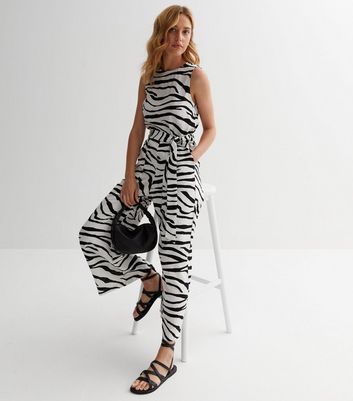 White Zebra Print Linen-Look Sleeveless Jumpsuit New Look