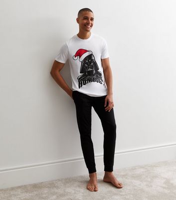 White Cotton Cuffed Jogger Pyjama Set with Festive Star Wars Print New Look