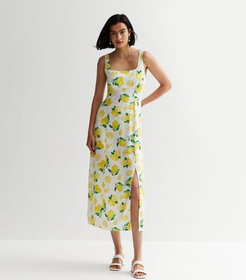 White Lemon Print Strappy Midaxi Dress New Look