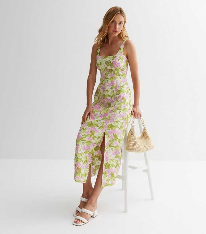 green emerald velvet dress En Crme Green Floral Print Strappy Halter Neck Midi Dress with Lurex   Grateful Threads Boutique