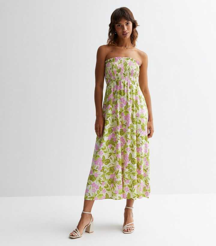 Green Tropical Flower Bandeau Midaxi Dress