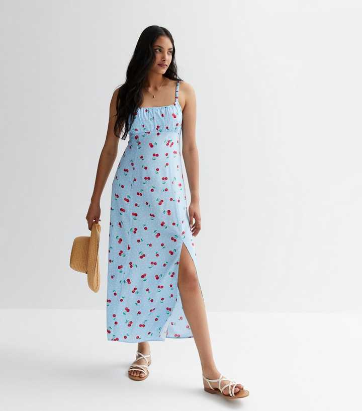 blue cherry print dress Blue Cherry Dress Blue Cherry Spot Strappy Midaxi Dress