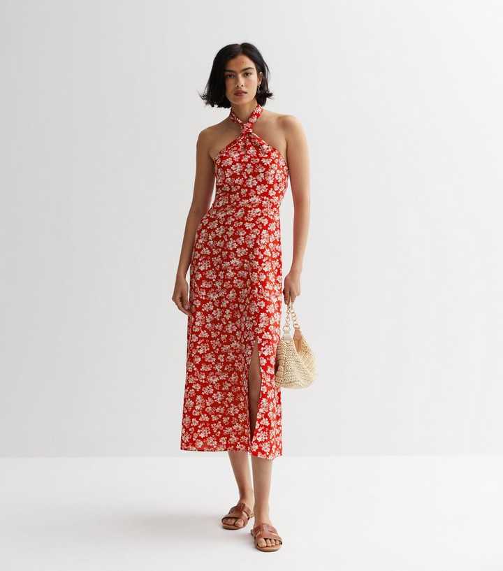 new look red floral midi dress Ditsy Floral Dress New Look Split Midi Dress New Look Red Floral Midi Dress  Flutter Sleeve