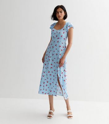 Blue Cherry Print Midaxi Dress New Look