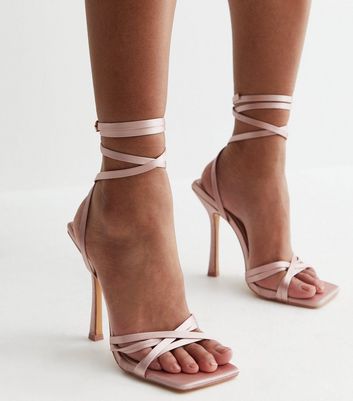 Public Desire Pink Satin Strappy Stiletto Heel Sandals New Look