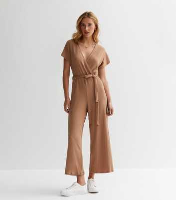 Rust Ribbed Wrap Jumpsuit