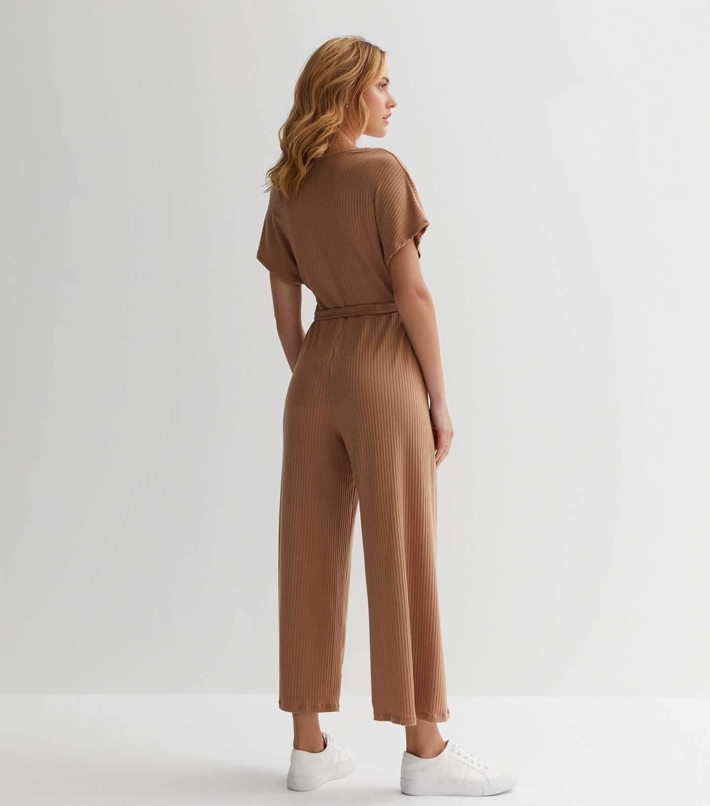 Rust Ribbed Wrap Jumpsuit Image 4