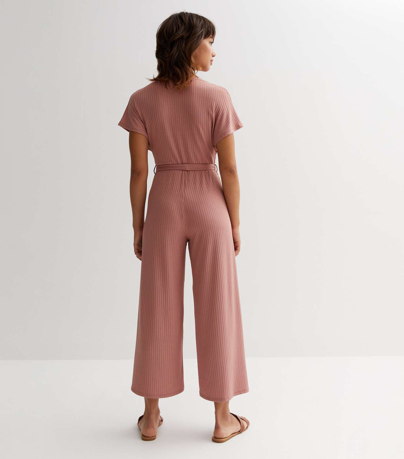 Pink Ribbed Wrap Jumpsuit Image 4