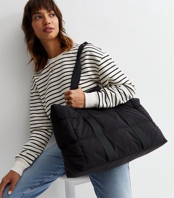 Black Padded Sporty Tote Bag New Look