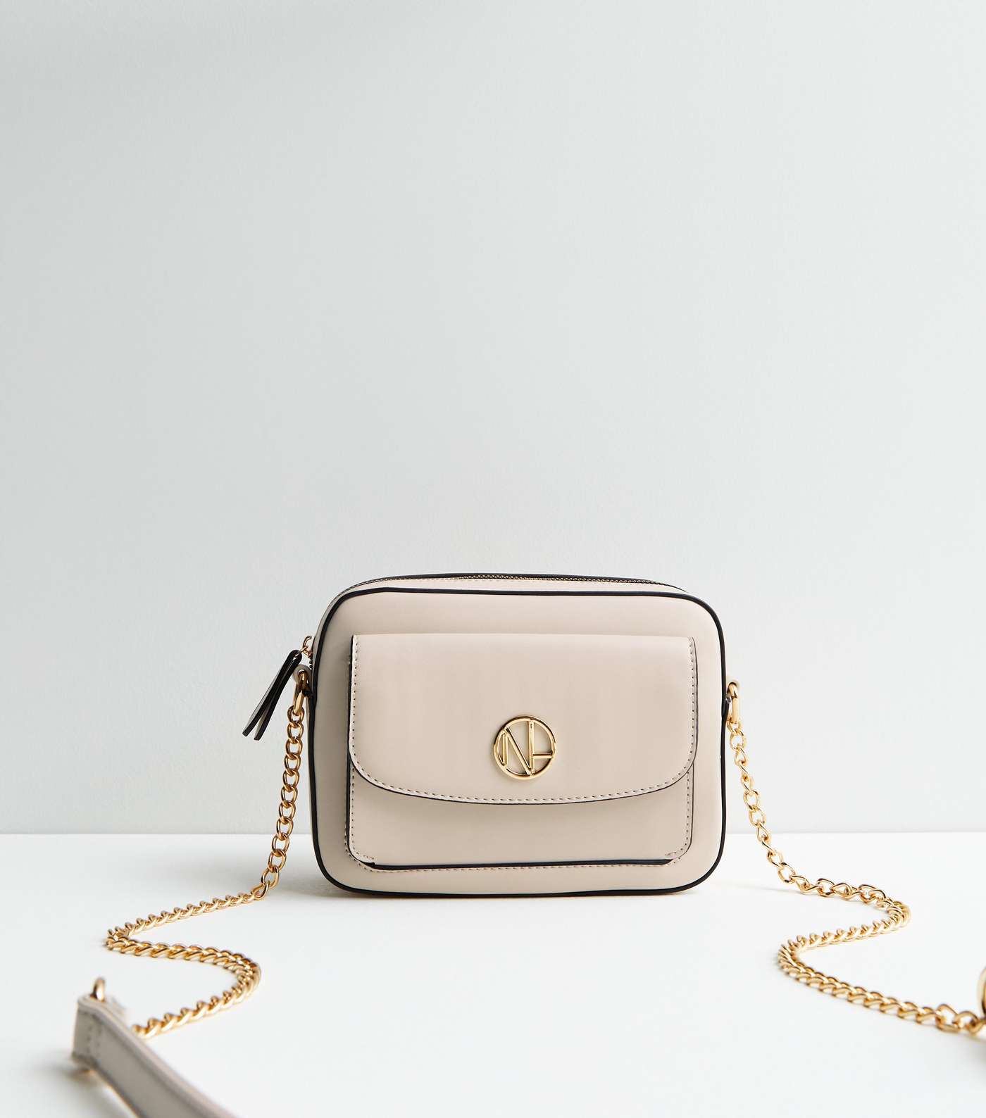 Cream Leather-Look Pocket Front Cross Body Bag