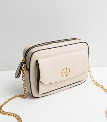 Cream Leather Look Pocket Front Cross Body Bag New Look