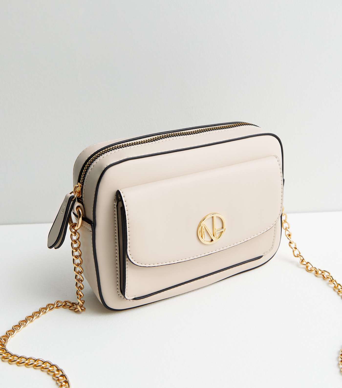 Cream Leather-Look Pocket Front Cross Body Bag Image 3