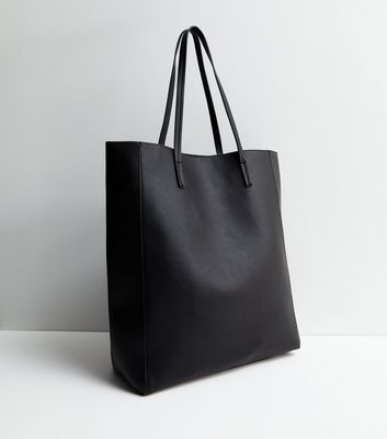 Plain black leather tote sale