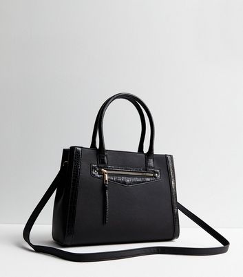 Black Leather Look Midi Tote Bag New Look