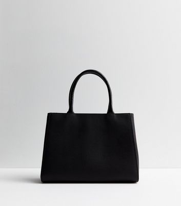 Black Leather-Look Midi Tote Bag