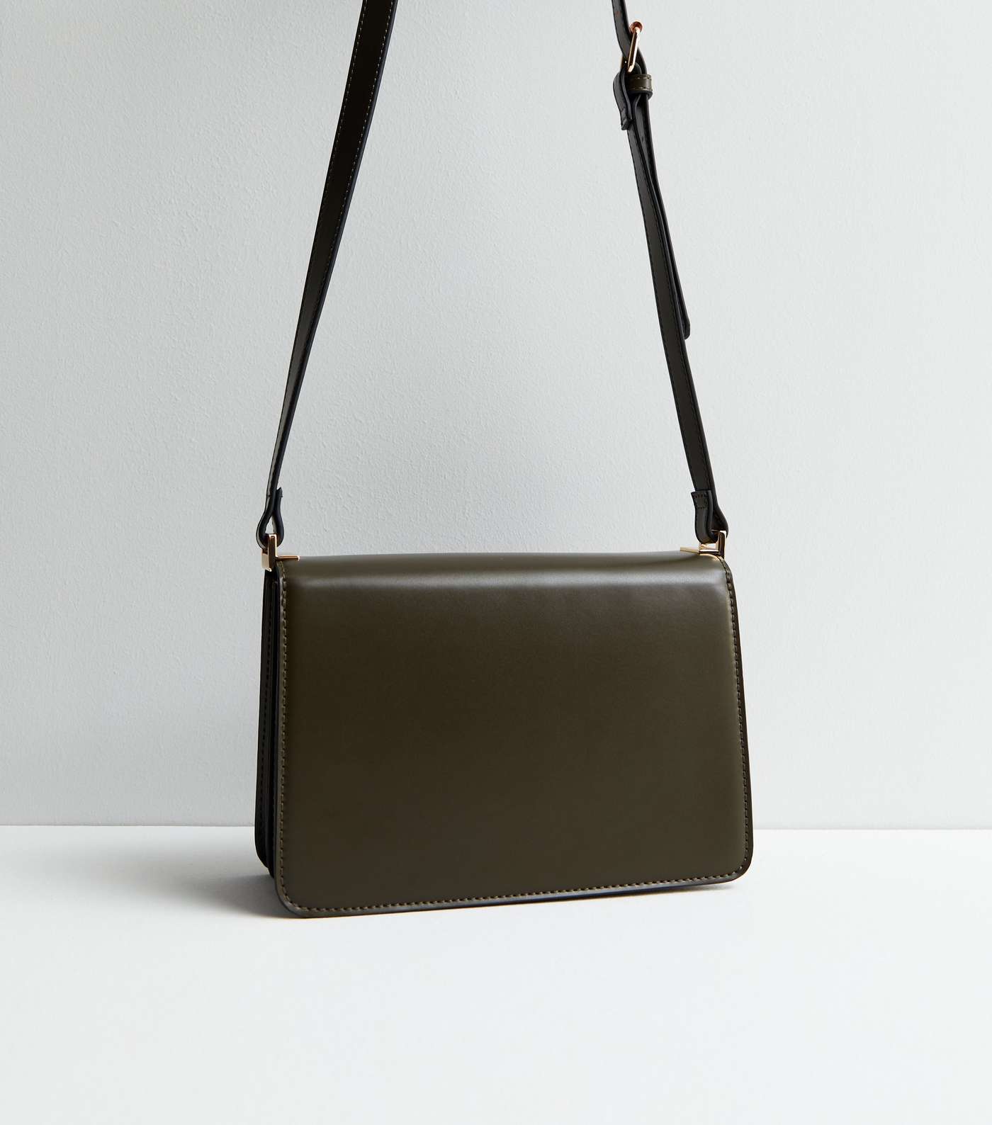 Khaki Leather-Look Cross Body Bag Image 4