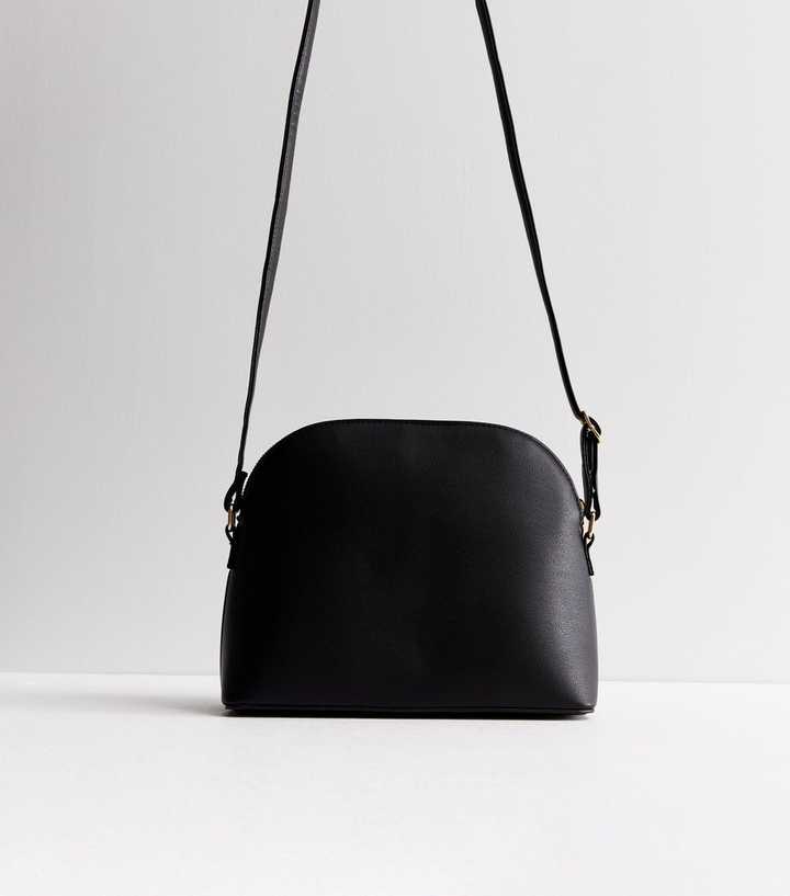 Black Leather Look Monogram Detail Cross Body Bag