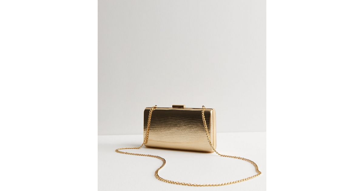 Gold Metallic Box Clutch Bag New Look