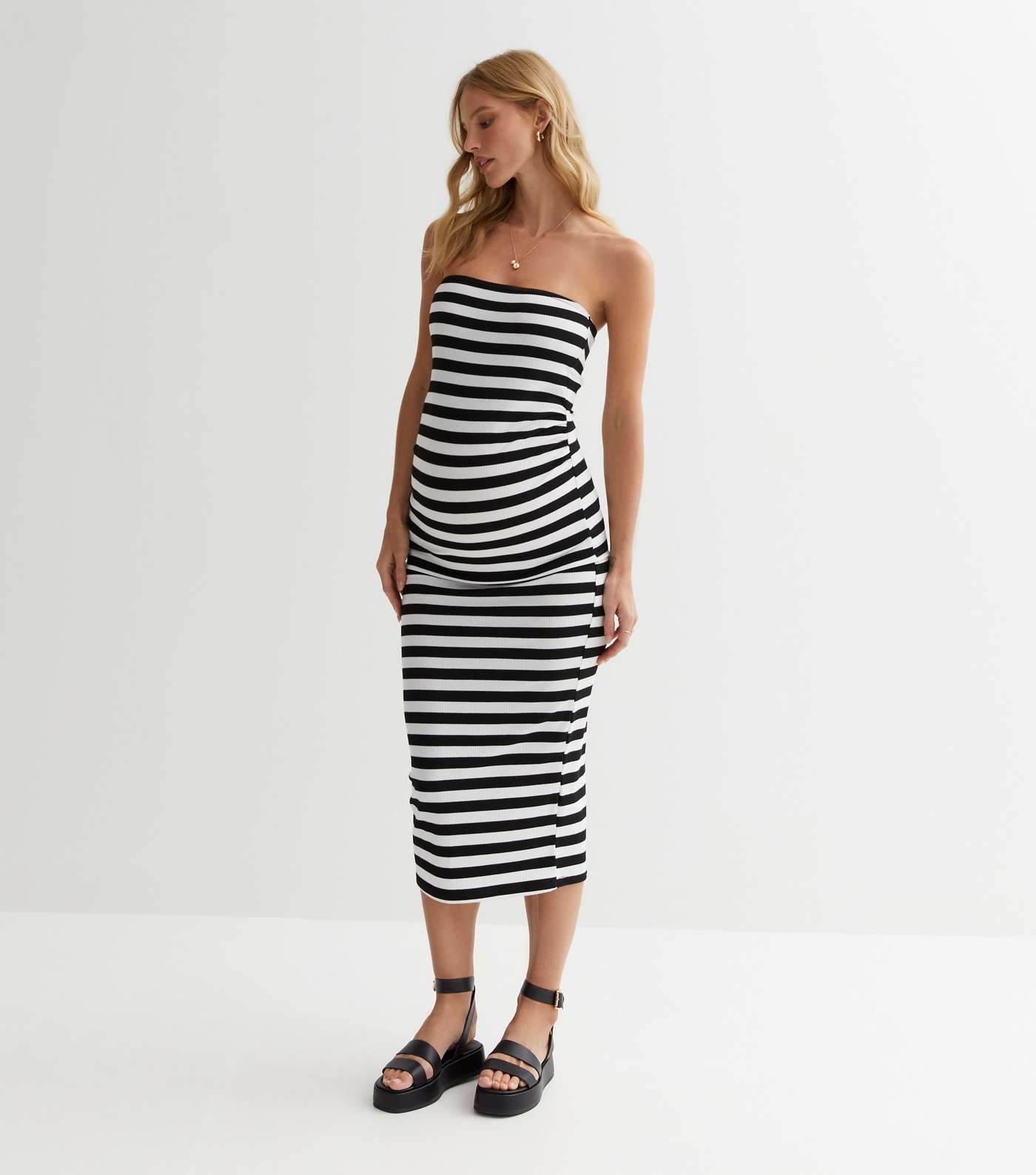 Maternity Black Stripe Bandeau Midi Dress Image 3