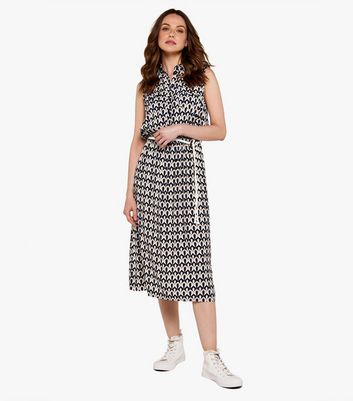 Apricot Navy Geometric Sleeveless Midi Shirt Dress New Look