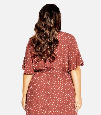 Rust polka shop dot wrap dress