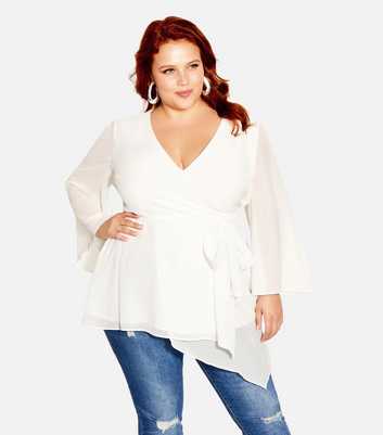 City Chic Curves Cream Tie Front Top